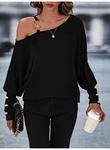Kadın Uzun Kollu Tek Omuzdan Açık Askı Detaylı Waffle Bluz