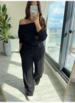 Kadın Uzun Kollu Tek Omuzdan Açık Modal Bluz Ve Pantolon Ikili Takım