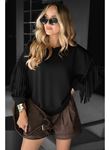Kadın Uzun Kollu Bisiklet Yaka Kolları Püsküllü Modal Bluz