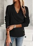 Kadın Uzun Kollu Yakalı Yandan Düğmeli Triko Bluz