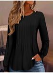 Kadın Uzun Kollu Yuvarlak Yaka Nervürlü Bluz
