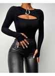 Kadın Uzun Kollu Bisiklet Yaka Göğüs Dekolteli Viskon Bluz