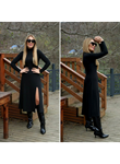 Kadın Uzun Kollu Balıkçı Yaka Derin Yırtmaç Detay Krep Elbise
