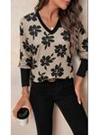 Kadın Uzun Kollu V Yakalı Desenli Süprem Bluz
