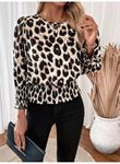 Kadın Uzun Kollu Bisiklet Yaka Leopar Desenli Modal Bluz
