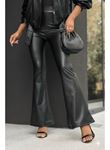 Kadın Yüksek Bel İspanyol Paçalı Deri Pantolon