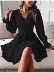 Kadın Uzun Kollu Kruvaze Yakalı Mini Sandy Elbise