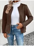 Kadın Uzun Kollu Yuvarlak Yaka önden Fermuarlı Süet Ceket