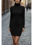 Kadın Uzun Kollu Balıkçı Yaka Kısa Triko Elbise