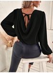 Kadın Uzun Kollu Yuvarlak Yaka Arkadan Bağcıklı Salaş Ithal Krep Bluz