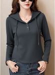 Kadın Uzun Kollu Kapşonlu Bağcıklı Düğmeli Viskon Iki Iplik Füme Bluz