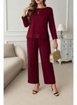 Kadın Uzun Kollu Bisiklet Yaka Pulpayetli Viskon Iki Iplik Bluz Ve Pantolon Ikili Takım