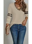 Kadın Uzun Kollu V Yakalı Leopar Desenli Viskon Iki Iplik Bluz