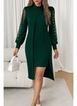 Kadın Uzun Kollu Yarı Balıkçı Yaka Tül Ve Inci Detaylı Kısa Ithal Krep Midi Elbise