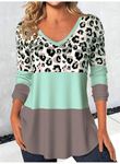 Kadın Uzun Kollu V Yakalı Leopar Baskılı şardonlu Dalgıç Bluz