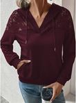 Kadın Uzun Kollu Kapşonlu Bağcıklı Dantelli Viskon Iki Iplik Bluz