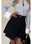 Kadın Yüksek Bel Düğmeli Asimetrik Kesim Cepli Kısa Ithal Krep şort Etek