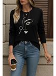 Kadın Uzun Kollu Bisiklet Yaka Yüz Desenli Viskon Bluz