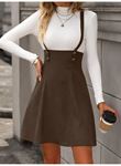 Kadın Askılı Düğmeli Mini Süet Elbise