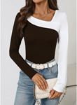 Kadın Uzun Kollu Geometrik Yaka Detaylı çift Renkli Viskon Bluz