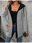 Kadın Uzun Kollu Kapşonlu çift Renkli şardonlu Iki Iplik Ceket