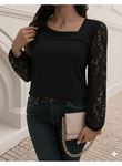 Kadın Uzun Kollu Asimetrik Yakalı Dantelli Ithal Krep Bluz