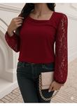 Kadın Uzun Kollu Asimetrik Yakalı Dantelli Ithal Krep Bluz