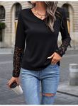 Kadın Uzun Kollu V Yakalı Dantelli Waffle Bluz