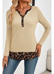 Kadın Uzun Kollu Yakadan Düğmeli Leopar Detaylı Kaşkorse Bluz