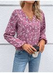 Kadın Uzun Kollu V Yakalı çiçek Desenli Modal Bluz