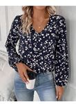 Kadın Uzun Kollu V Yakalı çiçek Desenli Modal Bluz