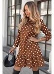 Kadın Uzun Kollu Bisiklet Yaka Fırfırlı Puantiyeli Kısa Modal Elbise