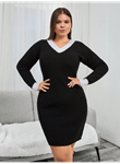 Kadın Uzun Kollu V Yakalı Kısa Triko Elbise