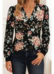 Kadın Uzun Kollu Kruvaze Yakalı Kelebek Desenli şardonlu Dalgıç Bluz