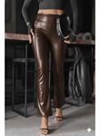 Kadın Yüksek Bel Paçaya Doğru Geniş Deri Pantolon