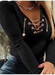 Kadın Uzun Kollu V çapraz Zincir Detaylı Kaşkorse Bluz