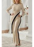 Kadın Uzun Kollu Bisiklet Yaka Asimetrik Kesim Bluz şardonlu Kaşkorse Bluz Ve Pantolon Ikili Takım