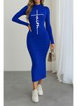 Kadın Uzun Kollu Boğazlı Baskı Detaylı Viskon Tam Boy Elbise