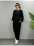 Kadın Uzun Kollu Bisiklet Yaka Viskon Iki Iplik Bluz Ve Pantolon Ikili Takım