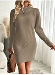 Kadın Uzun Kollu Yuvarlak Yaka Mini Triko Elbise