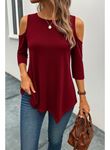 Kadın Omuzlardan Açık Sıfır Yaka Asimetrik Kesim Detay Viskon Bluz