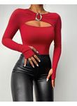Kadın Uzun Kollu Bisiklet Yaka Göğüs Dekolteli Viskon Bluz