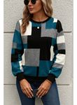 Kadın Uzun Kollu Bisiklet Yaka Renkli Blok Baskı Dalgıç Bluz