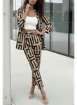 Kadın Uzun Kollu önü Açık Desenli Iki Iplik Ceket Ve Pantolon Ikili Takım
