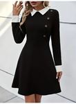 Kadın Uzun Kollu Yakalı Düğmeli Kısa Modal Mini Elbise