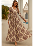 Kadın Uzun Kollu V Yakalı Desenli Süprem Elbise