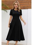 Kadın Kısa Kollu Bisiklet Yaka Maksi Boy Ithal Krep Elbise