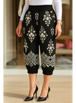 Kadın Beli Lastikli Etnik Desenli Kapri Süprem Pantolon