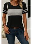 Kadın Kısa Kollu Bisiklet Yaka çift Renkli Viskon Bluz