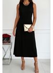 Kadın Sıfır Kollu Bisiklet Yaka Midi Viskon Iki Iplik Elbise